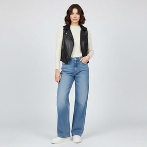 VTG Wilsons Leather‎ Pelle Studio Black Zip Front Collared Vest Womens Med Biker